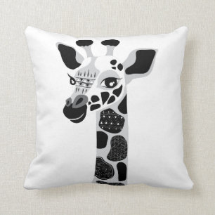 Coussin Carreau noir et blanc de girafe d'animaux de zoo