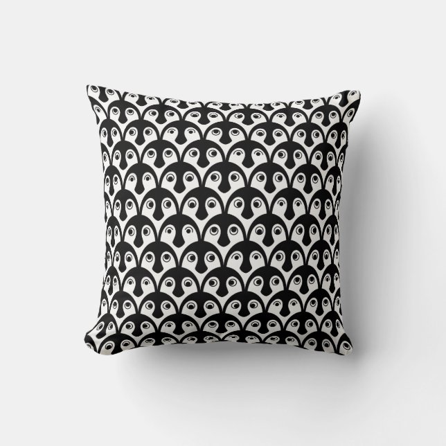 Coussin Carreau noir et blanc de pingouin de bébé (Recto)
