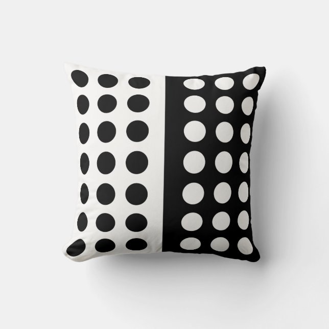 Coussin Carreau noir et blanc de point de polka (Recto)