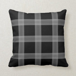 Coussin Carreau noir et gris de sofa de motif de plaid