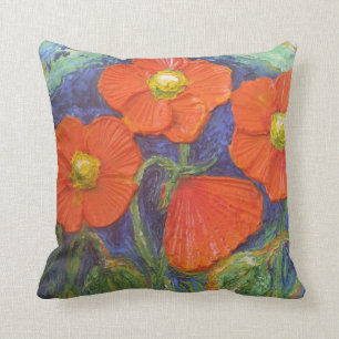 Coussin Carreau orange de pavots