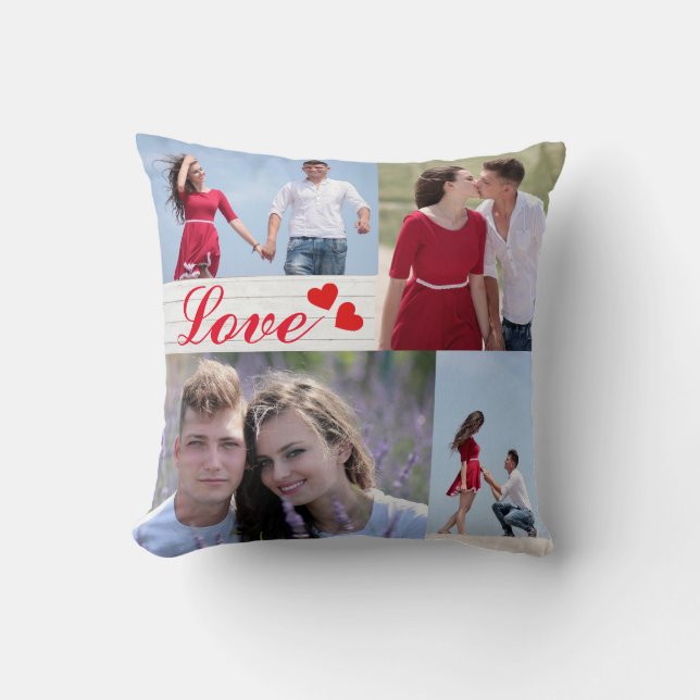 Coussin Carreau personnalisé d'amour de collage de 4 (Recto)