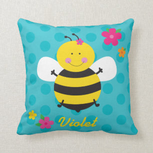 Coussin Carreau personnalisé par abeille mignonne