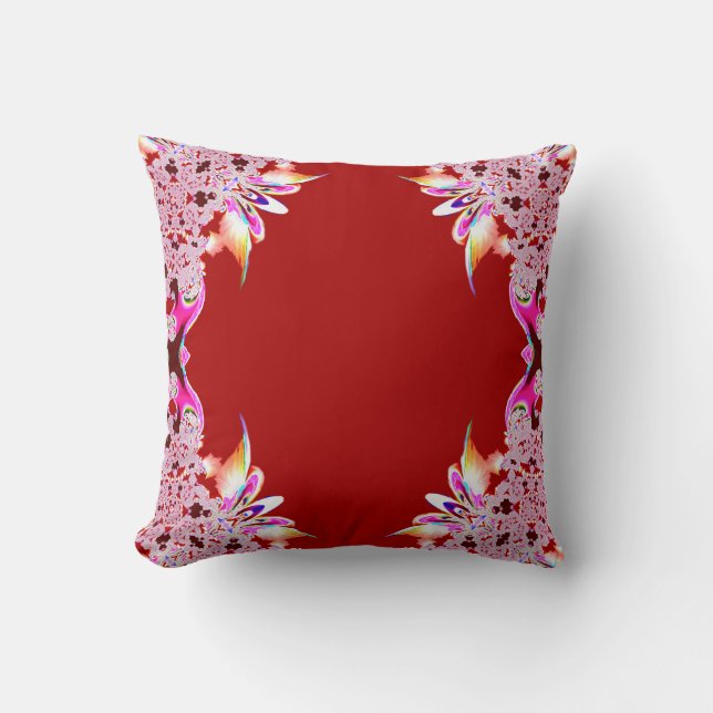 Coussin Carreau plumeux abstrait de rouge (Recto)