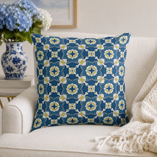 Coussin Carreau portugais bleu méditerranéen (Créateur téléchargé)