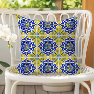 Coussin Carreau Portugais Jaune Bleu