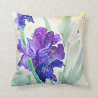 Coussin Carreau pourpre de coutume d'aquarelle d'iris