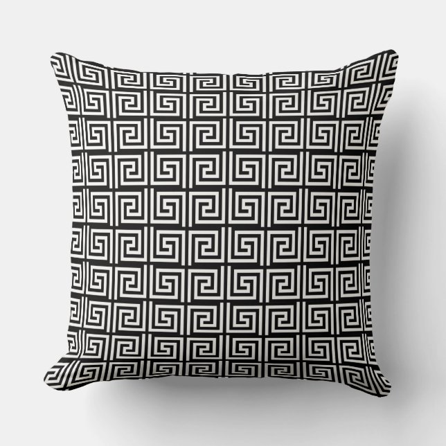 Coussin Carreau principal grec noir et blanc de conception (Recto)
