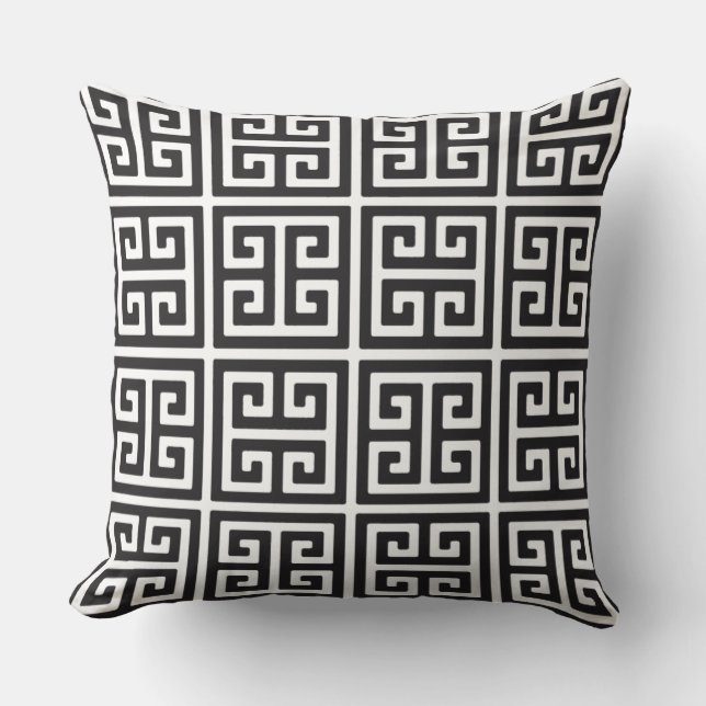 Coussin Carreau principal grec noir et blanc de conception (Recto)