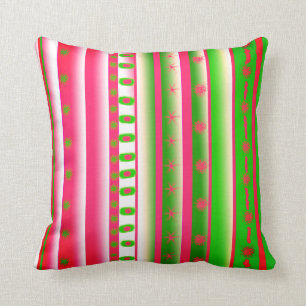 Coussin Carreau rayé d'art rose et vert
