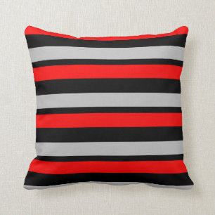 Coussin Carreau rayé noir et argenté rouge