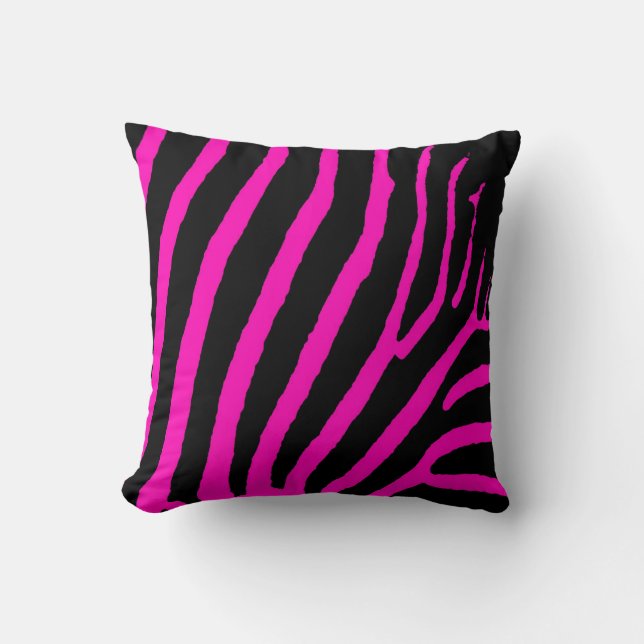 Coussin Carreau razberry noir rose de rayure de zèbre (Recto)