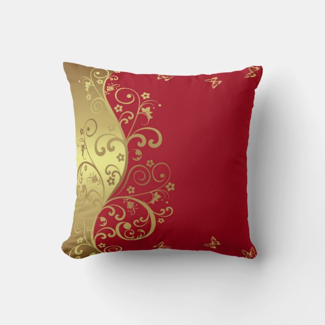 Coussin Carreau--Remous de rouge et d'or (Recto)