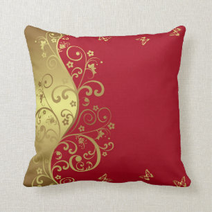Coussin Carreau--Remous de rouge et d'or