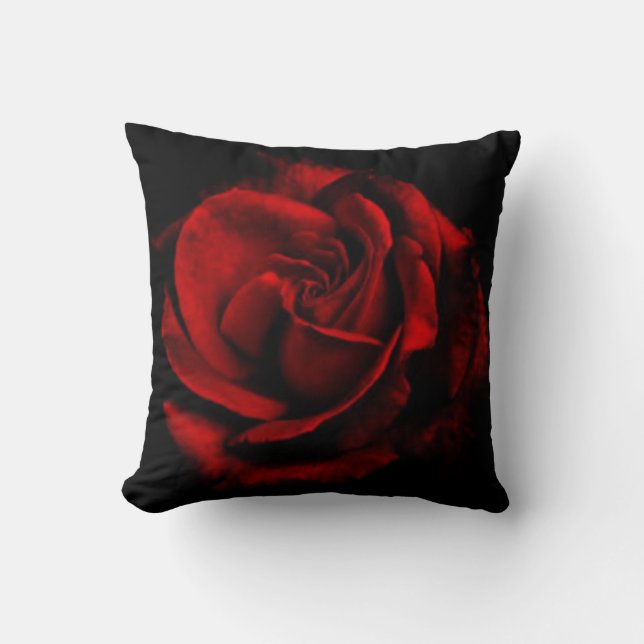 Coussin Carreau romantique de noir de fleur de rose rouge (Recto)