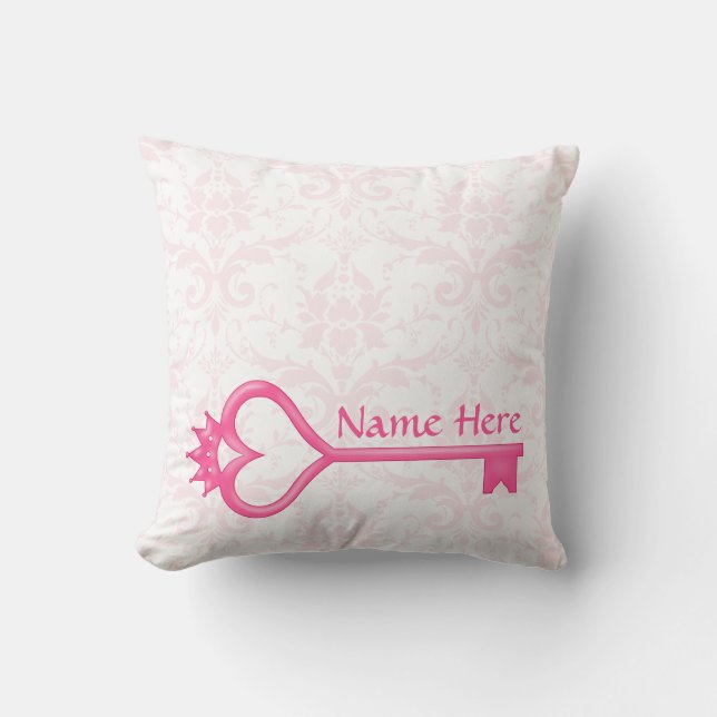 Coussin Carreau rose de clé de coeur de couronne (Recto)