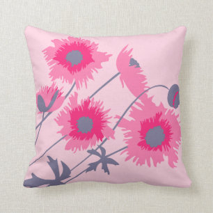 Coussin Carreau rose et gris de pavot