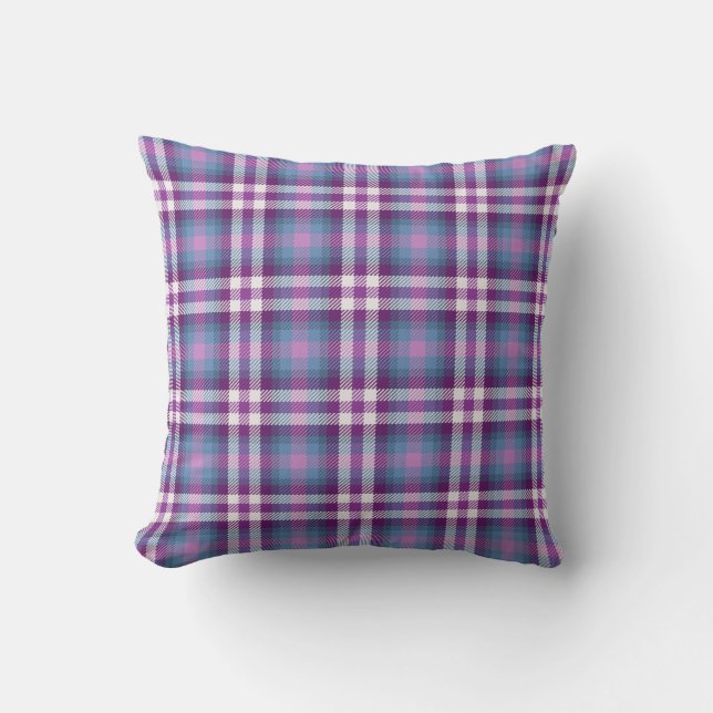 Coussin Carreau rose et pourpre de plaid/tartan (Recto)