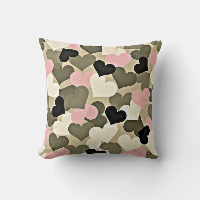 Coussin Carreau rose et vert de coeur de Camo (Recto)