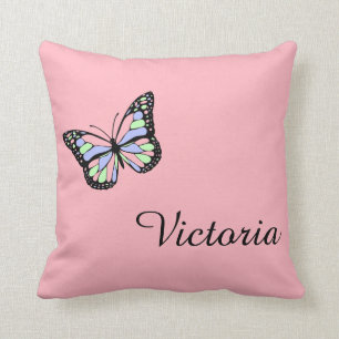 Coussin Carreau rose fait sur commande avec le papillon