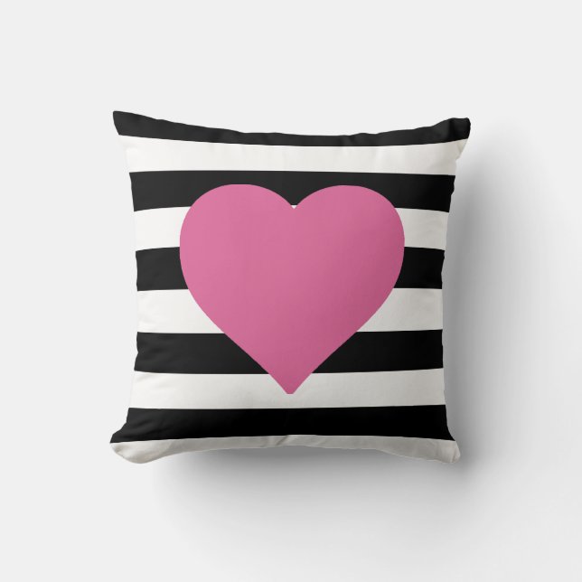 Coussin Carreau rose rayé noir et blanc de coeur (Recto)