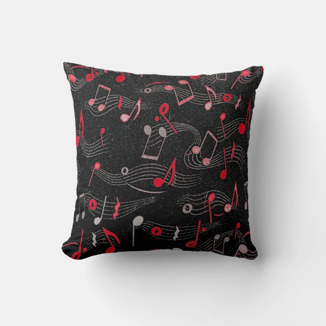 Coussin Carreau rouge blanc noir de note de musique (Recto)