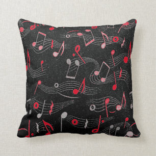 Coussin Carreau rouge blanc noir de note de musique