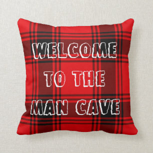 Coussin Carreau rouge de caverne d'homme de plaid