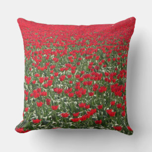 Coussin Carreau rouge de champ de tulipes