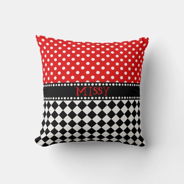 Coussin Carreau rouge de damier de point (Recto)