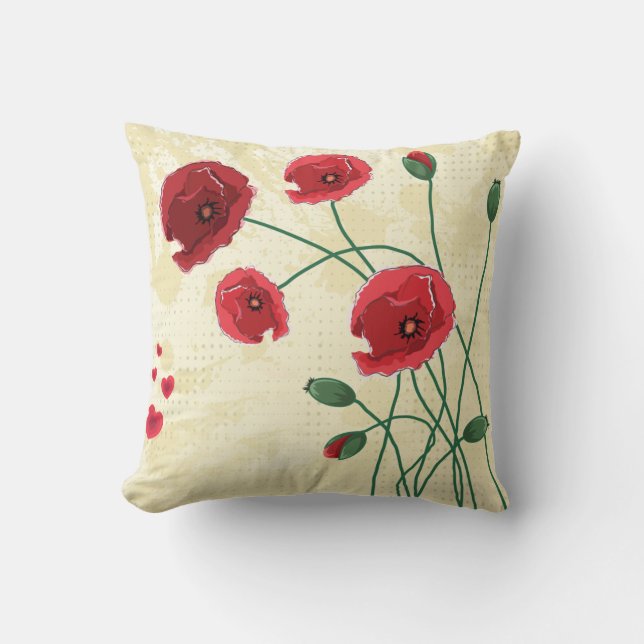 Coussin carreau rouge de pavots (Recto)