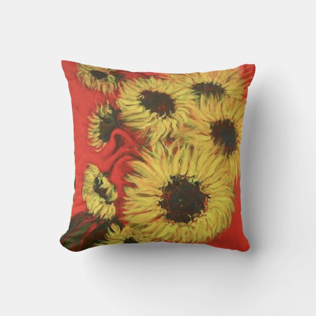 Coussin Carreau rouge et jaune de tournesol (Recto)