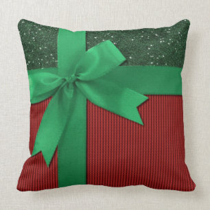 Coussin Carreau rouge et vert de ruban de Noël