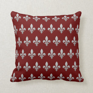 Coussin Carreau rouge royal argenté de Fleur de lys Floral