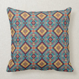 Coussin Carreau sarcelle et jaune aztèque