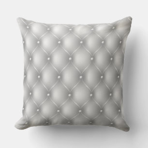 Coussin Carreau simili cuir tufté argenté d'impression