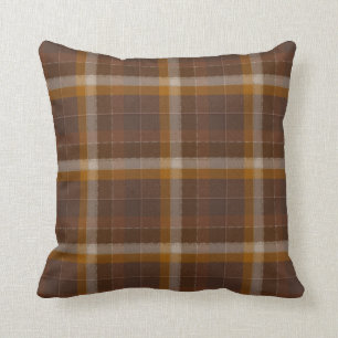 Coussin Carreau terreux 16x16 de plaid de brun et d'or