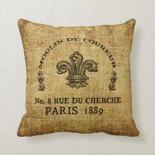 Coussin Carreau texturisé de toile de jute avec le logo