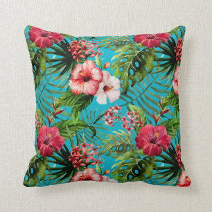 Coussin Carreau tropical de Flamigos et de palmiers
