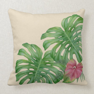 Coussin Carreau tropical de jungle de Monstera et