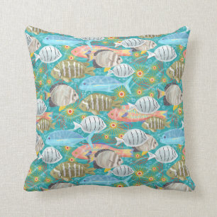 Coussin Carreau tropical hawaïen de poissons