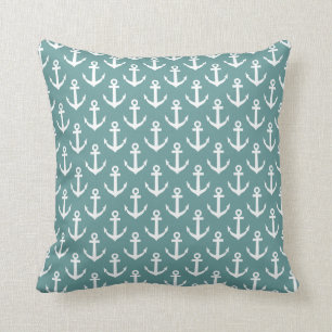Coussin Carreau turquoise avec le motif nautique d'ancre