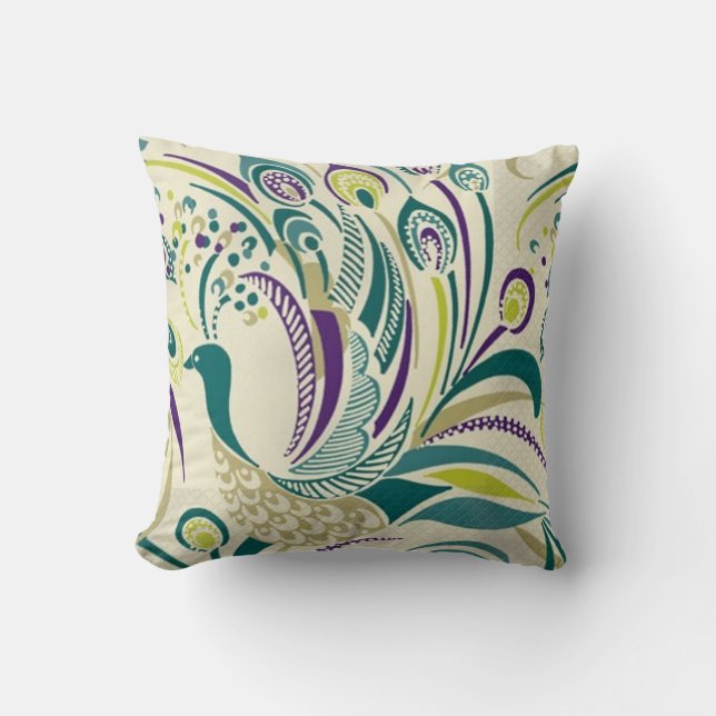 Coussin Carreau turquoise pourpre de remous de paon par (Recto)
