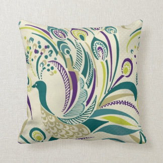 Coussin Carreau turquoise pourpre de remous de paon par