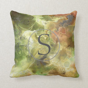 Coussin Carreau vert beige d'automne d'aquarelle de