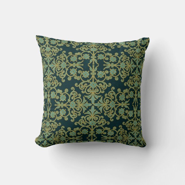 Coussin Carreau vert et bleu de Français de damassé (Recto)