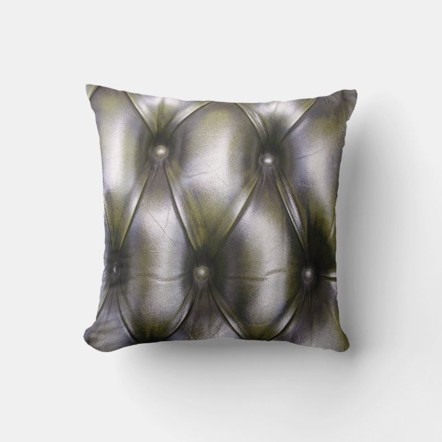 Coussin Carreau vert-foncé en cuir de Chesterfield de Faux (Recto)