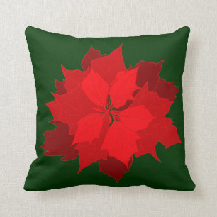 Coussin Carreau vert rouge de Noël moderne de Poinsetta