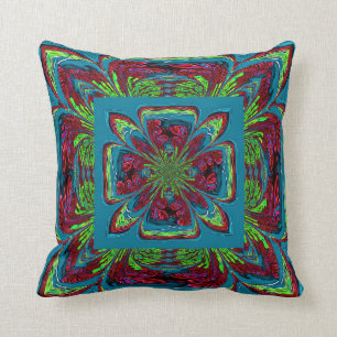 Coussin Carreau vert turquoise de fleur de Bourgogne
