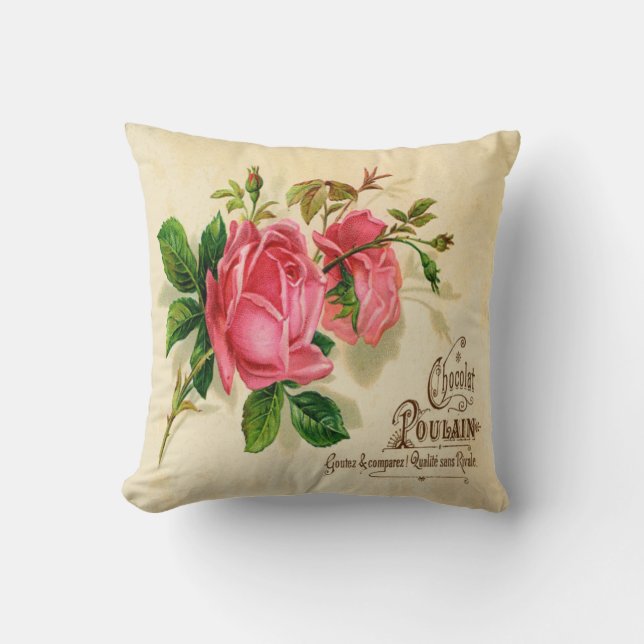 Coussin Carreau vintage de carré d'étiquette de Français (Recto)